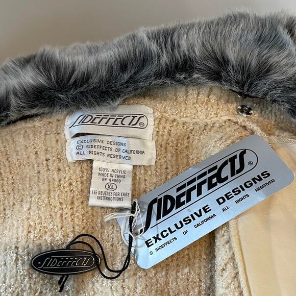 Vintage 90's Side Effects Beige  Knit Sweater Cardigan  Open Front  Size XL - Picture 11 of 14